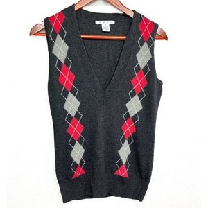 CAbi Black, Red, Gray Argyle Sweater Vest Size Small Style 732, 100% Lamb’s Wool